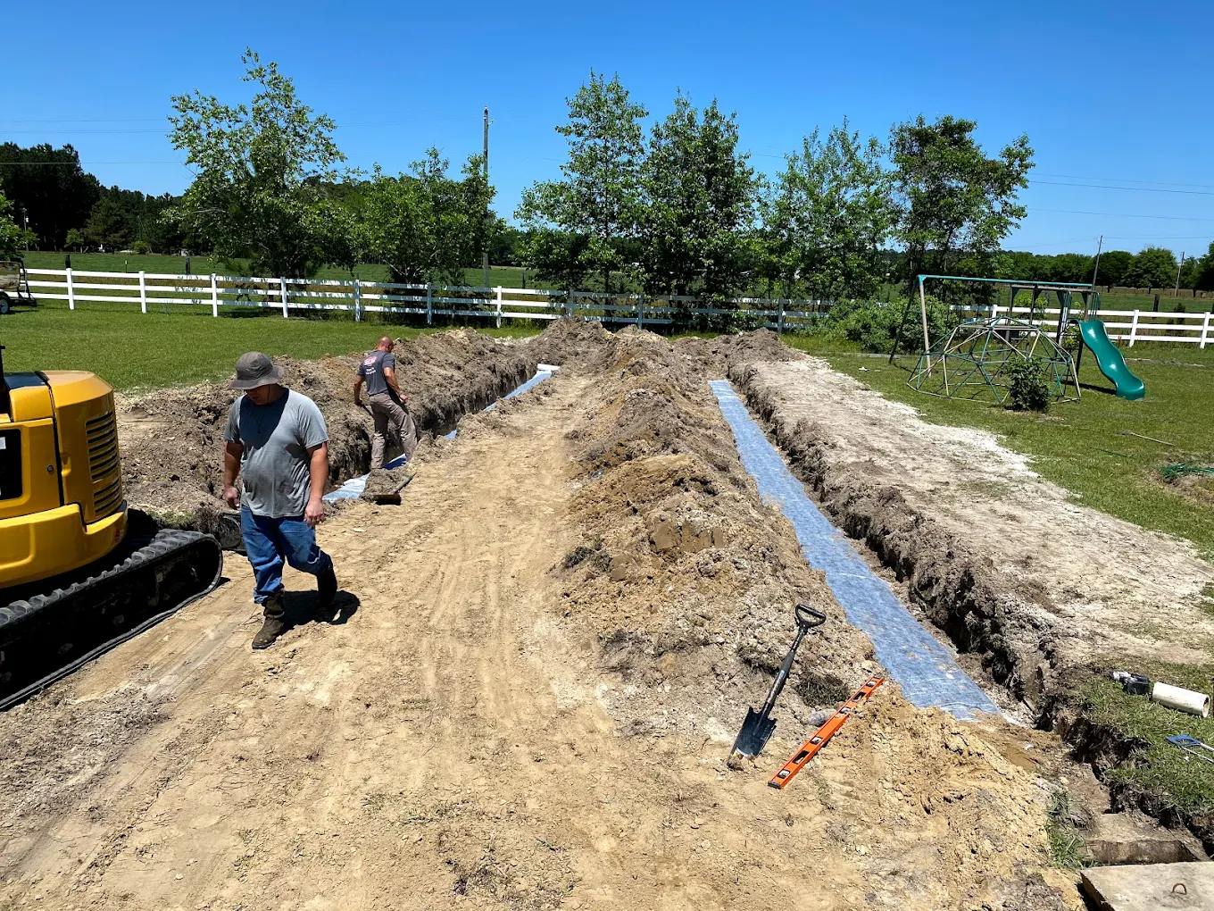 Septic drain field installation on a rural property
